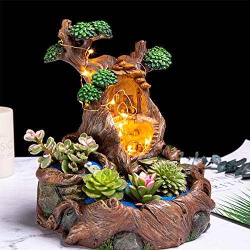 Develoo Fairy Garden Mini Succulent Pot, Creative DIY Resin Tree Shape Plants Pot with LED String Fleshy Flower Platter Pots Succulent Cactus Plant Pot Planters Gardening Gifts Statues