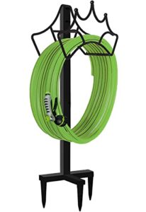 garbuildman freestanding garden hose stand holder – metal water pipe reel rack for outdoor, shiny black