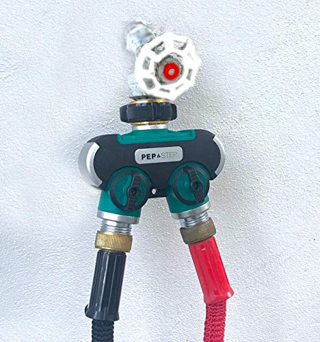 PEP Step Garden Hose Splitter 2 Way Y Connector | Y Valve Double Hose Connector Comfortable Rubberized Grip Garden Water Hose Ball Valve Easy Grip Heavy Duty