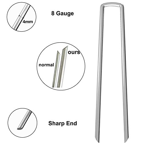 AAGUT 12 Inch 8 Gauge Galvanized Garden Landscape Staples Fence Stakes 20 PCS Anti-Rust Landscape Pins for Secure Lawn Fabric, Weed Barrier Fabric, Ground Cover, Dripper Irrigation Tubing Soaker Hose