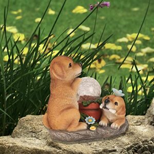 Garden Dog Statues with Solar Lights for Outdoor Garden Decor, Resin Garden Sculptures & Figurines for Patio, Balcony, Yard, Lawn Ornament, Housewarming Garden Gift