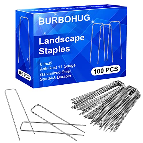 Landscape Staples, 100 Pack Anti-Rust Galvanized Garden Stakes U-Shaped Heavy-Duty Landscape Pins for SOD Anchoring Landscape Fabric Ground Cover Irrigation Tubing & Artificial Turf