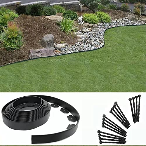 Landscape Edging; 20ft No Dig Garden Edging with 20 Stakes for Lawn ,Flower Garden ,Grass,The Yard,Lawn Edging 2 Inch Tall(Black, 20FT)