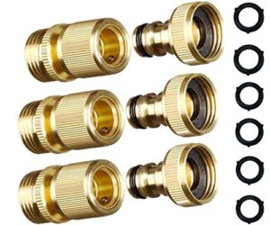 maxflo garden hose quick connect garden hose fittings [3 pack] solid brass water hose quick connect fittings quick connector | water hose connectors 3/4 inch ght | hose couplers quick disconnect