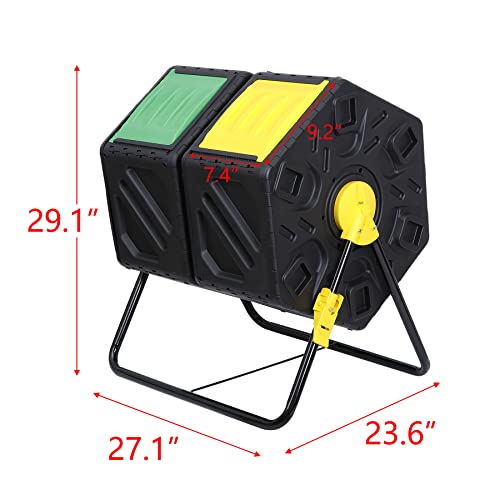 Compost Bin Tumbling Composter Rotating w/ 2 Sliding Doors Compost Bin, Dual Chamber All Season Heavy Duty Outdoor Gardening Composting Tumblers Garden Yard (37 Gallon, Black)