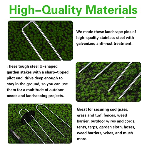 Bakulyor 200Pcs Landscape Staples + 200Pcs Gasket, 6 Inch Garden Stakes Staples 11 Gauge U Shaped Galvanized Lawn Landscape Pins, Heavy Duty Yard Ground Pin for Weed Barrier Sod Fabric Decorations