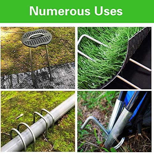 Bakulyor 200Pcs Landscape Staples + 200Pcs Gasket, 6 Inch Garden Stakes Staples 11 Gauge U Shaped Galvanized Lawn Landscape Pins, Heavy Duty Yard Ground Pin for Weed Barrier Sod Fabric Decorations