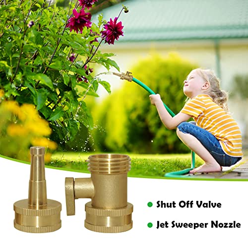 Hooshing Heavy Duty Brass Jet Nozzle High Pressure Jet Sweeper Sprayer Nozzle with Garden Hose Shut Off Valve 3/4" GHT Connector