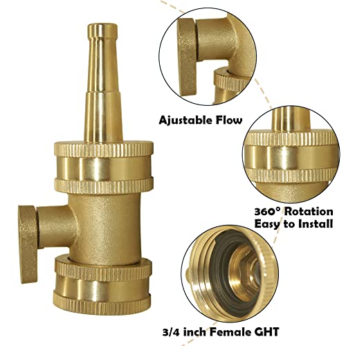 Hooshing Heavy Duty Brass Jet Nozzle High Pressure Jet Sweeper Sprayer Nozzle with Garden Hose Shut Off Valve 3/4" GHT Connector