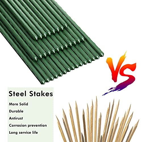 Hotop 35 Pieces 24 Inch Garden Stakes 2 Ft Garden Stakes Plant Support Plastic Coated Plant Stakes Tomato Sturdy Metal Stakes