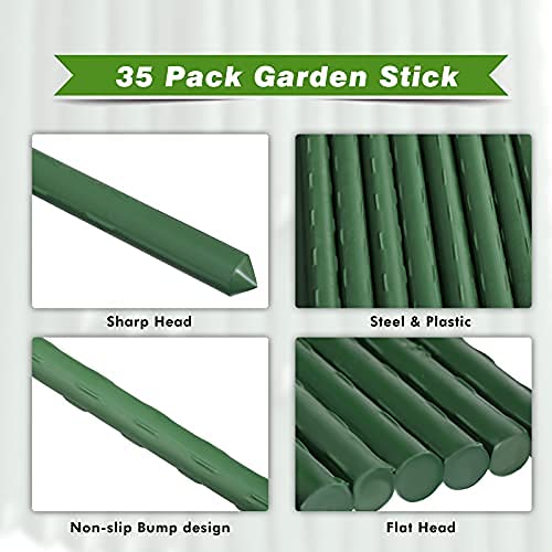 Hotop 35 Pieces 24 Inch Garden Stakes 2 Ft Garden Stakes Plant Support Plastic Coated Plant Stakes Tomato Sturdy Metal Stakes