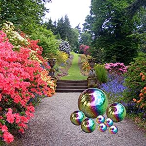 Kunjocy Stainless Steel Gazing Ball, 8 Pcs 50-150mm Rainbow Mirror Hollow Ball Reflective Garden Sphere, Floating Pond Balls Gazing Globe for Home Garden Decorations (8 Pcs Mix)