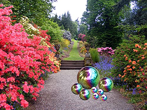 Kunjocy Stainless Steel Gazing Ball, 8 Pcs 50-150mm Rainbow Mirror Hollow Ball Reflective Garden Sphere, Floating Pond Balls Gazing Globe for Home Garden Decorations (8 Pcs Mix)