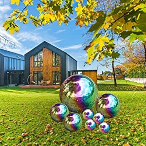 Kunjocy Stainless Steel Gazing Ball, 8 Pcs 50-150mm Rainbow Mirror Hollow Ball Reflective Garden Sphere, Floating Pond Balls Gazing Globe for Home Garden Decorations (8 Pcs Mix)