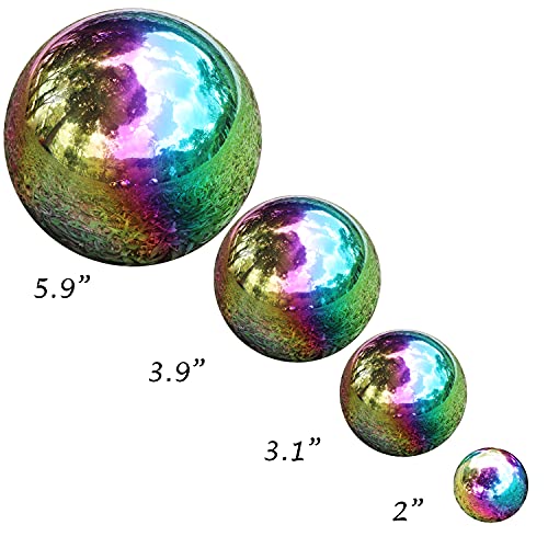 Kunjocy Stainless Steel Gazing Ball, 8 Pcs 50-150mm Rainbow Mirror Hollow Ball Reflective Garden Sphere, Floating Pond Balls Gazing Globe for Home Garden Decorations (8 Pcs Mix)