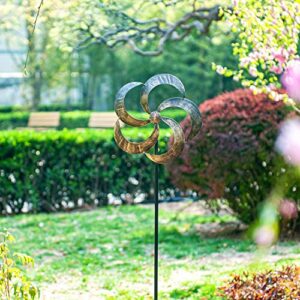 Wind Spinner Iris 61in Single Blade Easy Spinning Kinetic Wind Spinner for Outside – Vertical Metal Sculpture Stake Construction for Outdoor Yard Lawn & Garden