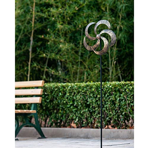 Wind Spinner Iris 61in Single Blade Easy Spinning Kinetic Wind Spinner for Outside – Vertical Metal Sculpture Stake Construction for Outdoor Yard Lawn & Garden