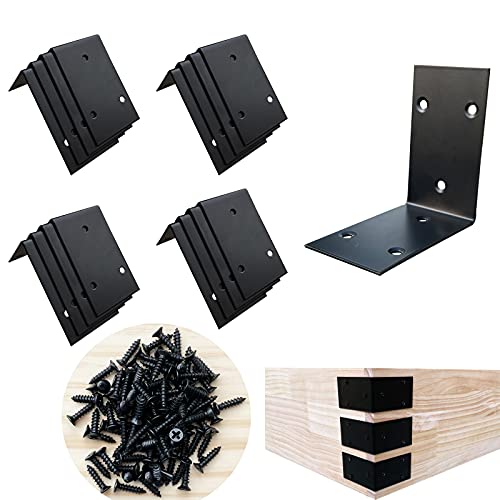 16 Pieces Raised Garden Bed Corner Brackets, Black Metal Rectangular Patio Planter Fixing Brace with Tapping Screw for Connect and Fix Flower Box, Rolling Planter