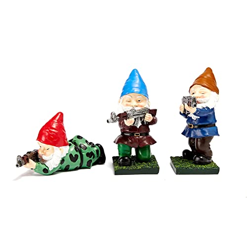 Military Soldier Garden Gnomes | Set of 3 | Gnome Army Combat Soldier Guardian - Lawn Statues Guns , Porch & Yard Art Decor, Hunting, Patriotic, AK47, Gun, Shotgun Lover, Indoor & Outdoor Valentines