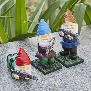 Military Soldier Garden Gnomes | Set of 3 | Gnome Army Combat Soldier Guardian - Lawn Statues Guns , Porch & Yard Art Decor, Hunting, Patriotic, AK47, Gun, Shotgun Lover, Indoor & Outdoor Valentines