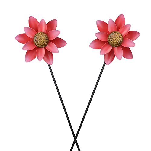 WONDER GARDEN Wind Spinner 2 Pack Little Red Flowers 6 Inch Wind Spinners Outdoor Metal Clearance Wind Spinners for Yard Garden Decoration