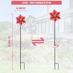 WONDER GARDEN Wind Spinner 2 Pack Little Red Flowers 6 Inch Wind Spinners Outdoor Metal Clearance Wind Spinners for Yard Garden Decoration