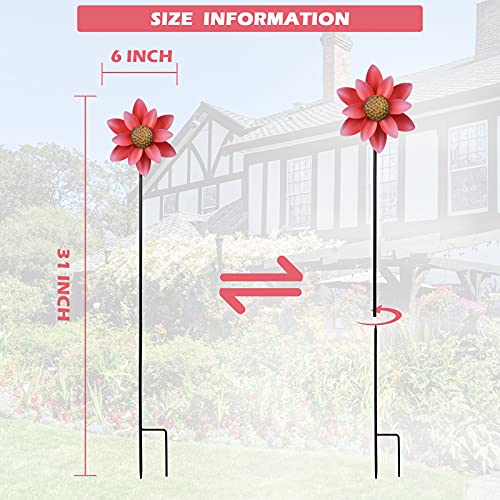 WONDER GARDEN Wind Spinner 2 Pack Little Red Flowers 6 Inch Wind Spinners Outdoor Metal Clearance Wind Spinners for Yard Garden Decoration