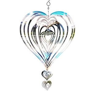 chitidr 3d stainless steel wind spinner beating heart wind spinner flowing-light effect wind chime with 2 pieces mini heart decor for outdoor garden decorations