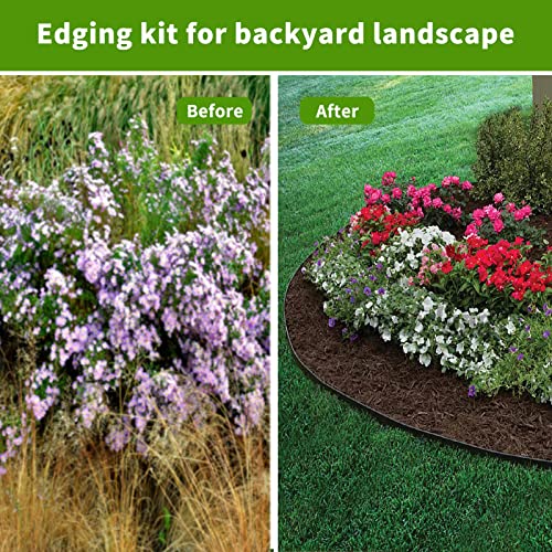 AGTEK 40FT Plastic Landscape Edging Kit 2in. Height No-Dig Garden Edging Border Lawn Edging Roll for Flower Bed Lawn Yard, Black with 36 Spikes