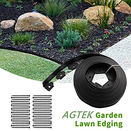 AGTEK 40FT Plastic Landscape Edging Kit 2in. Height No-Dig Garden Edging Border Lawn Edging Roll for Flower Bed Lawn Yard, Black with 36 Spikes