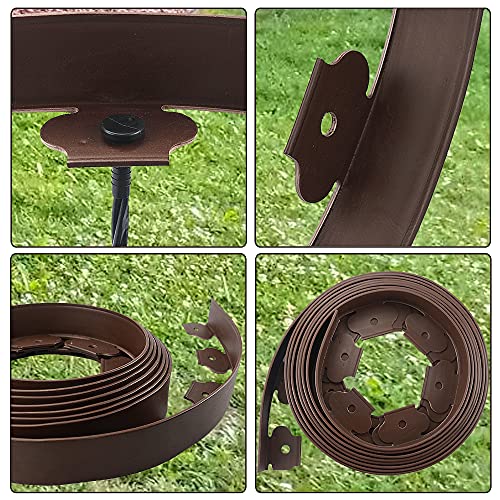 20 Ft Landscape Edging Kit, Brown Garden Edging Border with 20 Edging Stakes, Plastic Landscaping Edging Roll for Flower Bed Lawn Driveway Yard