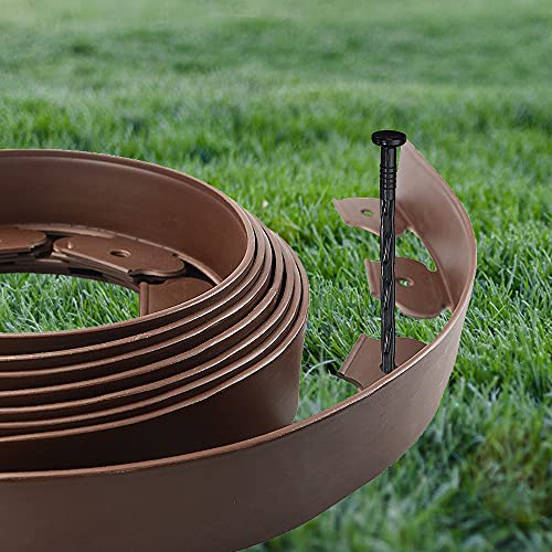 20 Ft Landscape Edging Kit, Brown Garden Edging Border with 20 Edging Stakes, Plastic Landscaping Edging Roll for Flower Bed Lawn Driveway Yard