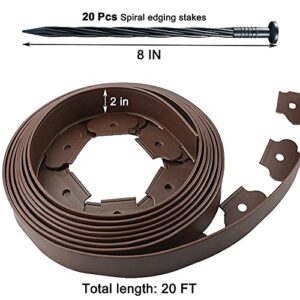 20 Ft Landscape Edging Kit, Brown Garden Edging Border with 20 Edging Stakes, Plastic Landscaping Edging Roll for Flower Bed Lawn Driveway Yard