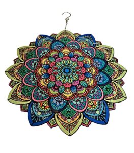 mandala wind spinners for yard and garden, 3d stainless steel hanging spinner for outdoor & indoor decorations, 360 degree swivel, 12 inch spinner