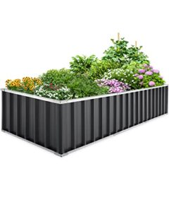 king bird 101″x 36″x 18″ galvanized raised garden bed 2 installation methods for diy outdoor heightened steel metal planter kit box for deep-rooted vegetables, flowers, large raised bed kit(dark grey)