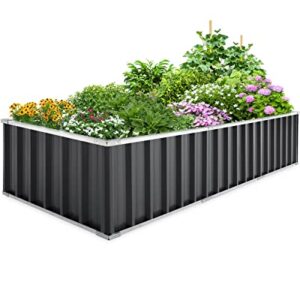 KING BIRD 101"x 36"x 18" Galvanized Raised Garden Bed 2 Installation Methods for DIY Outdoor Heightened Steel Metal Planter Kit Box for Deep-Rooted Vegetables, Flowers, Large Raised Bed Kit(Dark Grey)