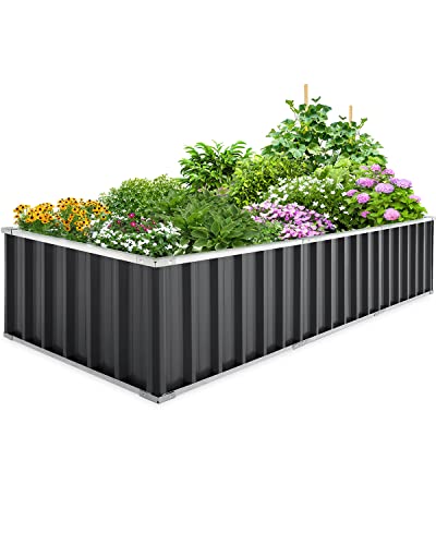 KING BIRD 101"x 36"x 18" Galvanized Raised Garden Bed 2 Installation Methods for DIY Outdoor Heightened Steel Metal Planter Kit Box for Deep-Rooted Vegetables, Flowers, Large Raised Bed Kit(Dark Grey)