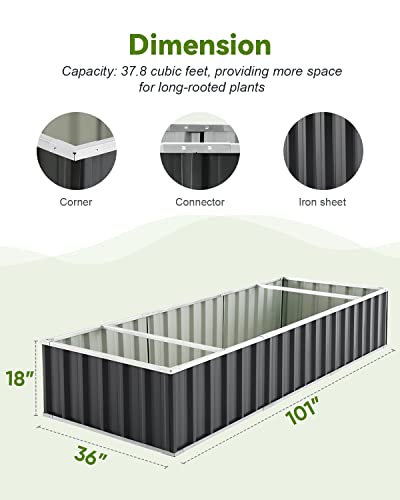 KING BIRD 101"x 36"x 18" Galvanized Raised Garden Bed 2 Installation Methods for DIY Outdoor Heightened Steel Metal Planter Kit Box for Deep-Rooted Vegetables, Flowers, Large Raised Bed Kit(Dark Grey)