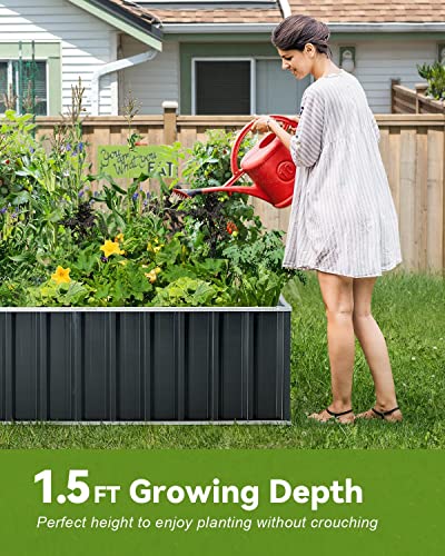 KING BIRD 101"x 36"x 18" Galvanized Raised Garden Bed 2 Installation Methods for DIY Outdoor Heightened Steel Metal Planter Kit Box for Deep-Rooted Vegetables, Flowers, Large Raised Bed Kit(Dark Grey)