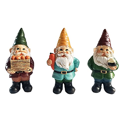 KIYFERC Polyresin Mini Gnomes for Garden Decoration Outdoor Small Status Patio Ornament Set of 3 Gnome