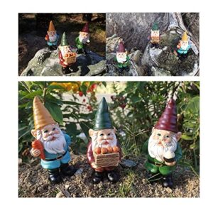 KIYFERC Polyresin Mini Gnomes for Garden Decoration Outdoor Small Status Patio Ornament Set of 3 Gnome