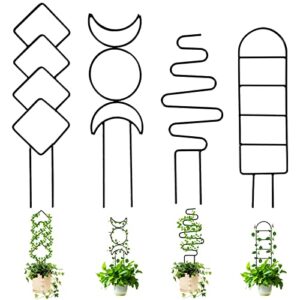 yexexinm 4 pcs indoor plant trellis for climbing plants -16inch garden metal trellis for potted plants outdoor plant support stake for small planter flowers vegetables rose vine pea ivy