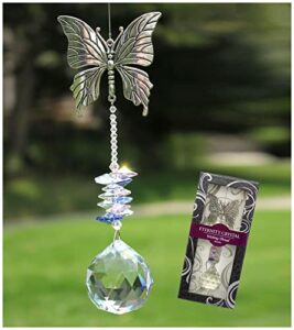 rosleanny crystal garden suncatcher hanging crystals ornament for window rainbow maker prisms home decor gift boxed sun catcher gift idea for mom friends grandma,butterfly