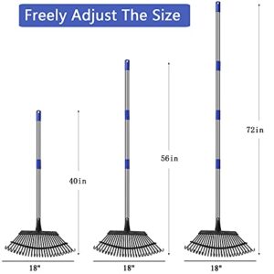 Garden Rake Leaf, 1.1" Diameter Pole & 6 FT Tall Stainless Steel Heavy Duty Adjustable Long Handle Garden Rake , Use for Yard Garden Lawn and Window Leaves（25 Tines）