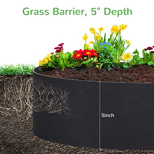 Black Plastic Garden Landscape Edging, 5” Tall Border Coil, Flexible and Strengthened with Anti-UV Treatment (20ft with 6pcs Stakes)