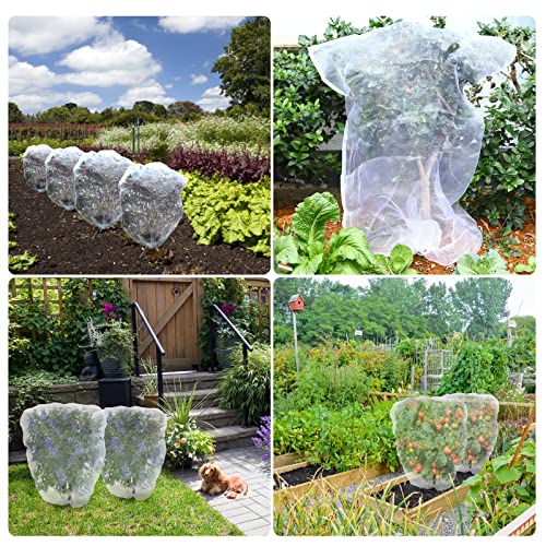 4 Pack Garden Mesh Netting for Plants, Insect Bird Netting Pest Barrier Bag with Drawstring, 2 Size Tomato Protective Cover Fruits Tree Blueberry Bush Netting Cover Bag Protection for Vegetables