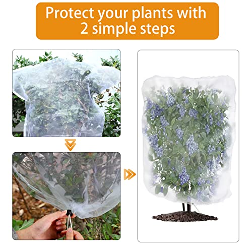 4 Pack Garden Mesh Netting for Plants, Insect Bird Netting Pest Barrier Bag with Drawstring, 2 Size Tomato Protective Cover Fruits Tree Blueberry Bush Netting Cover Bag Protection for Vegetables