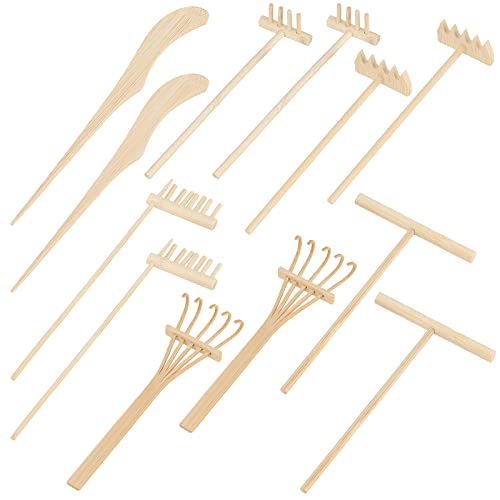 HOZEON 12 PCS Mini Zen Garden Rakes, Bamboo Zen Garden Rake Sets, Professional Sand Zen Garden Tools for DIY, Tranquil Meditation, Rustic Decoration, Gift Giving, Relief