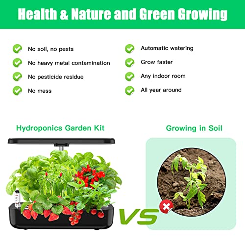 Hydroponics Growing System Indoor Garden Kit with Grow Lights for Home Inside Kitchen Plants Vegetables Flowers,WANCHI 12 Pods Indoor Gardening Smart Garden, Unique House Warming Gifts, Black