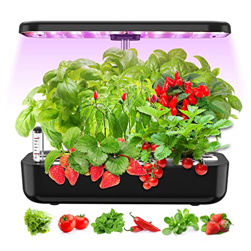 Hydroponics Growing System Indoor Garden Kit with Grow Lights for Home Inside Kitchen Plants Vegetables Flowers,WANCHI 12 Pods Indoor Gardening Smart Garden, Unique House Warming Gifts, Black